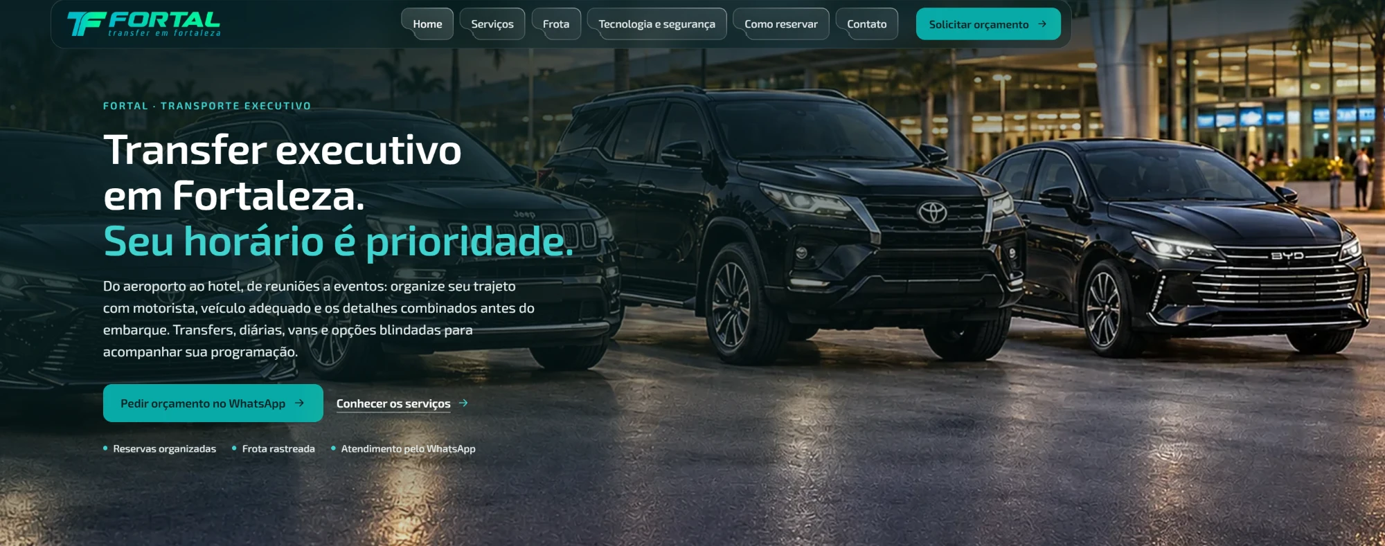 Site da Fortal Transfer, transporte executivo em Fortaleza, criado pela Acelera 3X