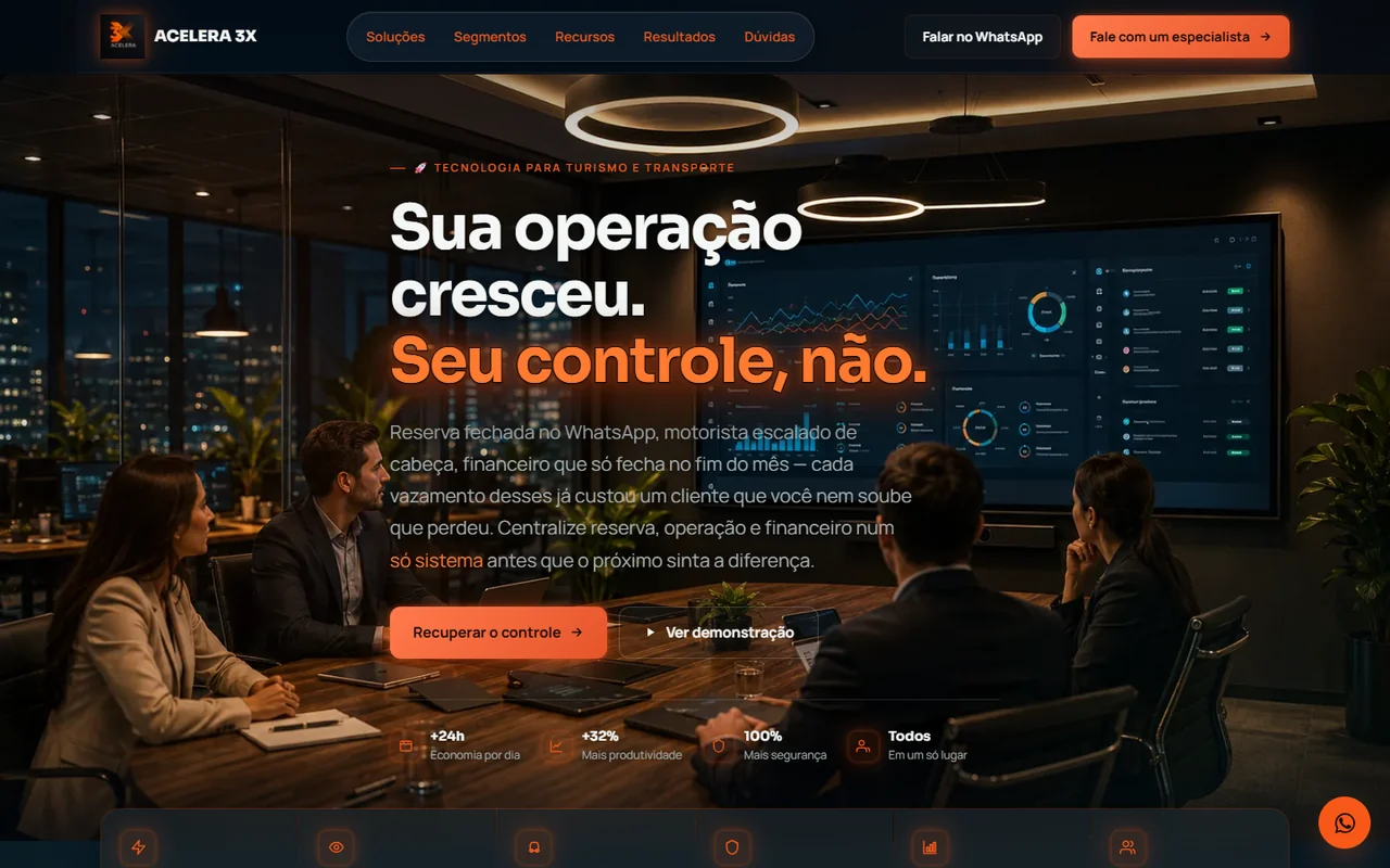 Site Acelera 3X Sistema, tecnologia para turismo, criado pela Acelera 3X