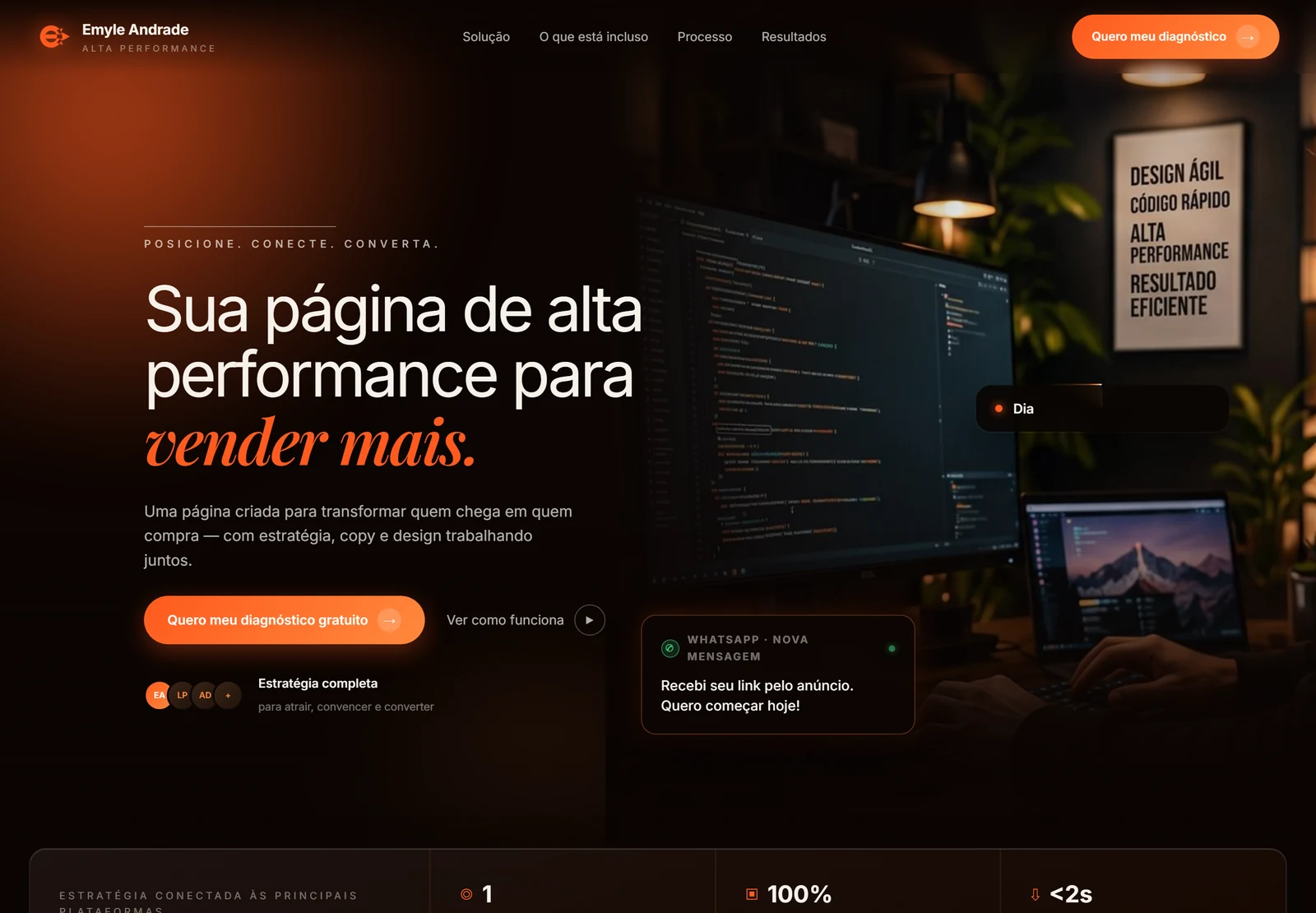 Landing page Emyle Andrade Serviços, marketing e landing pages, criada pela Acelera 3X