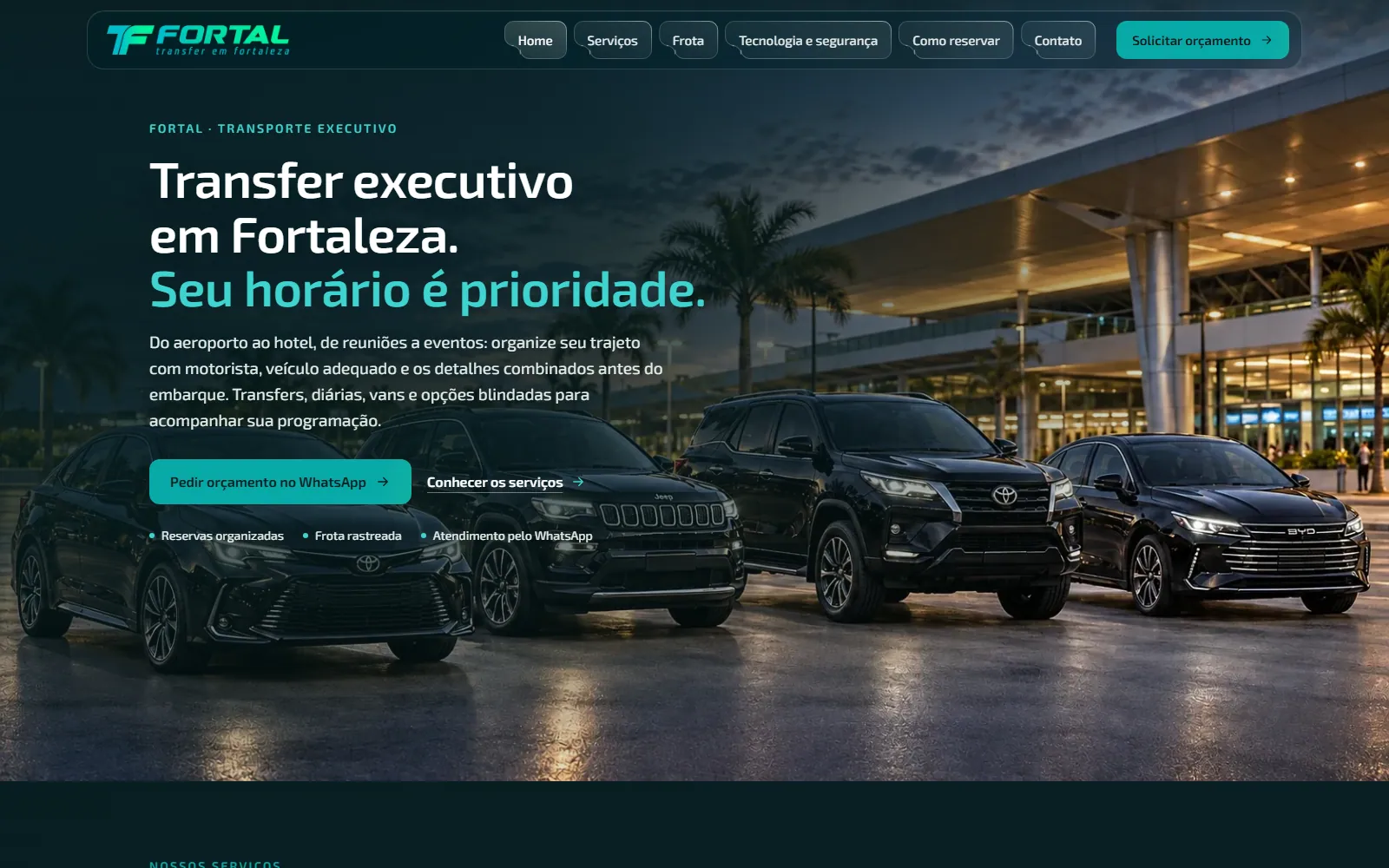 Site da Fortal Transfer, transfer executivo em Fortaleza, criado pela Acelera 3X