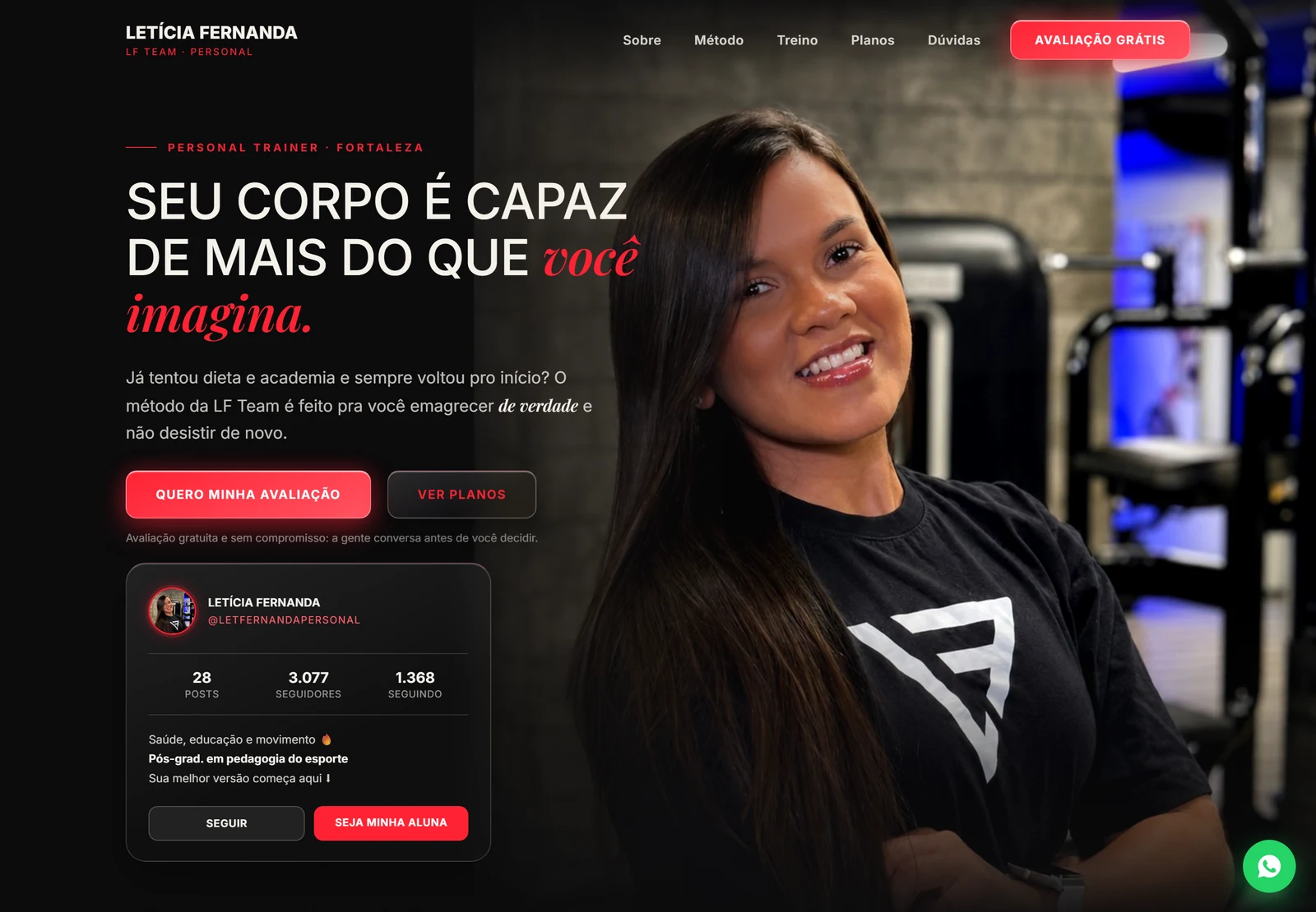 Landing page LF Team, personal trainer, criada pela Acelera 3X