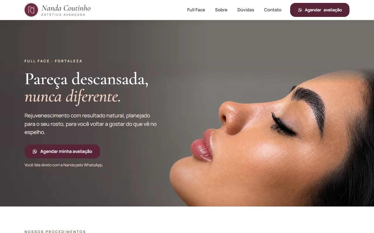 Site Nanda Coutinho, estética avançada, criado pela Acelera 3X