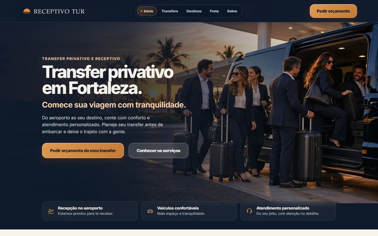Landing page Receptivo Tur, transfer e receptivo, criada pela Acelera 3X
