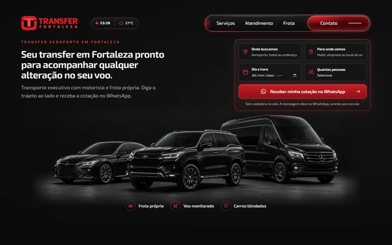 Landing page Transfer Fortaleza, transfer aeroporto, criada pela Acelera 3X