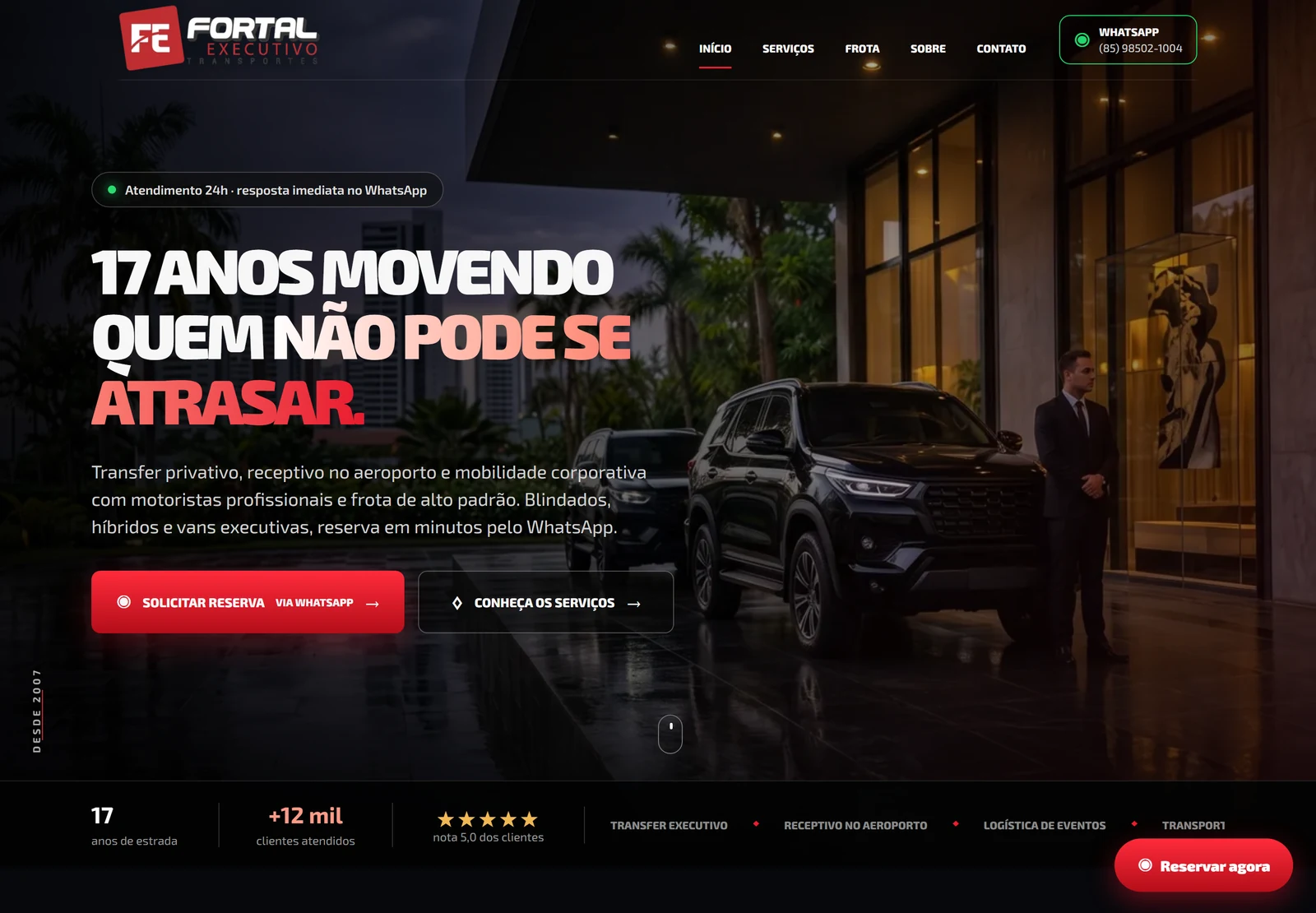 Site Fortal Executivo, transporte executivo, criado pela Acelera 3X